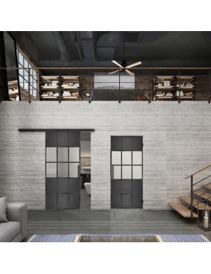 Glasschiebetür BLACK-LINE Loft Schwarzeisen Genietet 31 Blickdicht