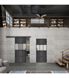 Glasschiebetür BLACK-LINE Loft Schwarzeisen Genietet 32 Blickdicht