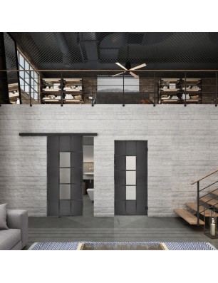 Glasschiebetür BLACK-LINE Loft Schwarzeisen Genietet 34 Blickdicht