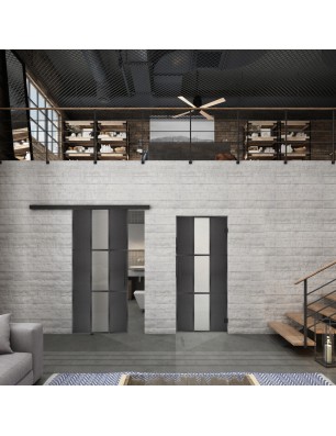 Glasschiebetür BLACK-LINE Loft Schwarzeisen Genietet 36 Blickdicht