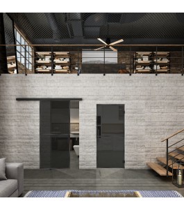Glasschiebetür BLACK-LINE Loft Schwarzeisen Genietet 04 Auf Grauglas