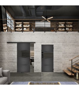 Glasschiebetür BLACK-LINE Loft Schwarzeisen Genietet 26 Auf Grauglas