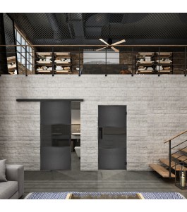 Glasschiebetür BLACK-LINE Loft Schwarzeisen Genietet 27 Auf Grauglas