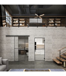 Glasschiebetür BLACK-LINE Loft Schwarzeisen Genietet 04 Auf Klarglas