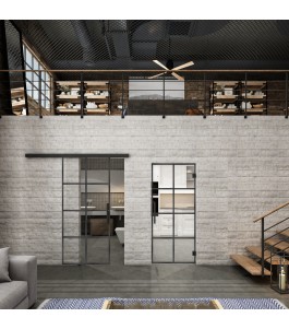 Glasschiebetür BLACK-LINE Loft Schwarzeisen Genietet 06 Auf Klarglas