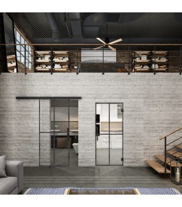 Glasschiebetür BLACK-LINE Loft Schwarzeisen Genietet 08 Auf Klarglas