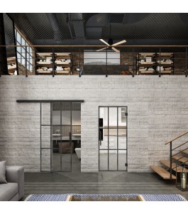 Glasschiebetür BLACK-LINE Loft Schwarzeisen Genietet 11 Auf Klarglas