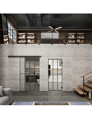Glasschiebetür BLACK-LINE Loft Schwarzeisen Genietet 12 Auf Klarglas