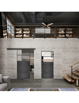 Glasschiebetür BLACK-LINE Loft Schwarzeisen Genietet 13 Auf Klarglas