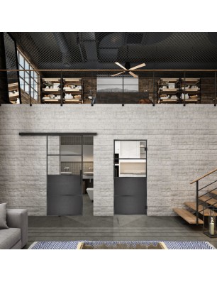 Glasschiebetür BLACK-LINE Loft Schwarzeisen Genietet 14 Auf Klarglas