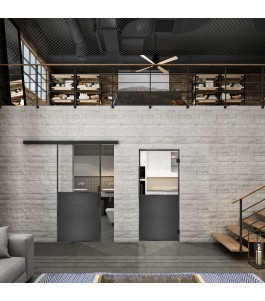 Glasschiebetür BLACK-LINE Loft Schwarzeisen Genietet 16 Auf Klarglas