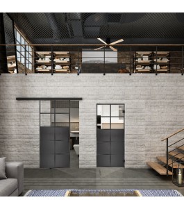 Glasschiebetür BLACK-LINE Loft Schwarzeisen Genietet 17 Auf Klarglas