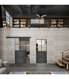 Glasschiebetür BLACK-LINE Loft Schwarzeisen Genietet 18 Auf Klarglas