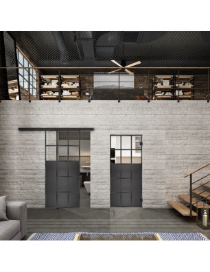 Glasschiebetür BLACK-LINE Loft Schwarzeisen Genietet 21 Auf Klarglas