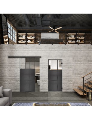 Glasschiebetür BLACK-LINE Loft Schwarzeisen Genietet 23 Auf Klarglas