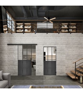 Glasschiebetür BLACK-LINE Loft Schwarzeisen Genietet 24 Auf Klarglas