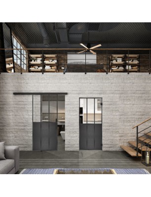 Glasschiebetür BLACK-LINE Loft Schwarzeisen Genietet 24 Auf Klarglas