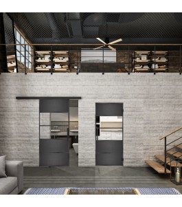 Glasschiebetür BLACK-LINE Loft Schwarzeisen Genietet 25 Auf Klarglas