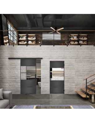 Glasschiebetür BLACK-LINE Loft Schwarzeisen Genietet 25 Auf Klarglas