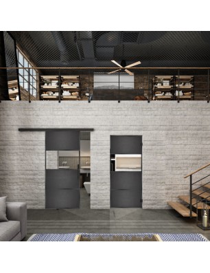 Glasschiebetür BLACK-LINE Loft Schwarzeisen Genietet 26 Auf Klarglas