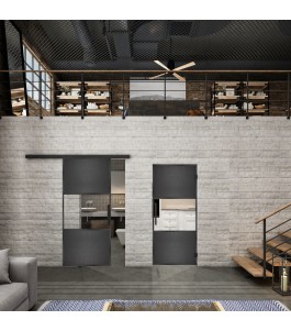 Glasschiebetür BLACK-LINE Loft Schwarzeisen Genietet 27 Auf Klarglas