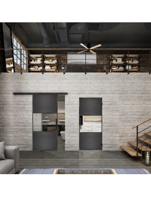 Glasschiebetür BLACK-LINE Loft Schwarzeisen Genietet 27 Auf Klarglas