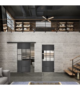 Glasschiebetür BLACK-LINE Loft Schwarzeisen Genietet 31 Auf Klarglas