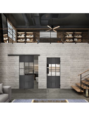 Glasschiebetür BLACK-LINE Loft Schwarzeisen Genietet 31 Auf Klarglas