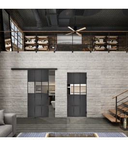 Glasschiebetür BLACK-LINE Loft Schwarzeisen Genietet 32 Auf Klarglas