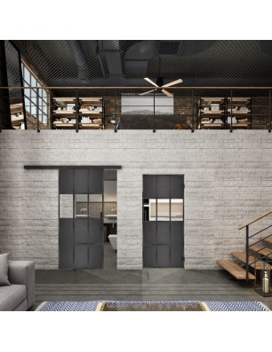 Glasschiebetür BLACK-LINE Loft Schwarzeisen Genietet 32 Auf Klarglas