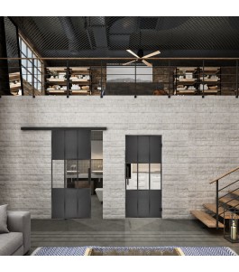 Glasschiebetür BLACK-LINE Loft Schwarzeisen Genietet 33 Auf Klarglas