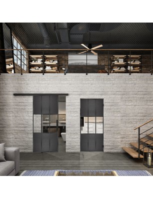 Glasschiebetür BLACK-LINE Loft Schwarzeisen Genietet 33 Auf Klarglas