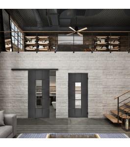 Glasschiebetür BLACK-LINE Loft Schwarzeisen Genietet 34 Auf Klarglas