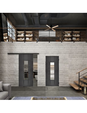 Glasschiebetür BLACK-LINE Loft Schwarzeisen Genietet 34 Auf Klarglas