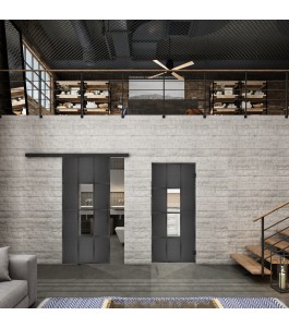 Glasschiebetür BLACK-LINE Loft Schwarzeisen Genietet 35 Auf Klarglas