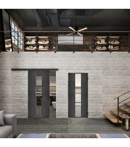 Glasschiebetür BLACK-LINE Loft Schwarzeisen Genietet 36 Auf Klarglas