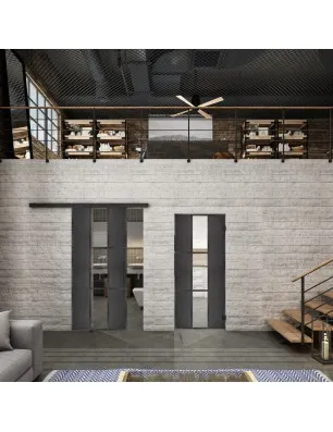 Glasschiebetür BLACK-LINE Loft Schwarzeisen Genietet 36 Auf Klarglas