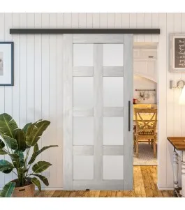 Glasschiebetür BLACK-LINE - Country Weiss Rustikal Model 64