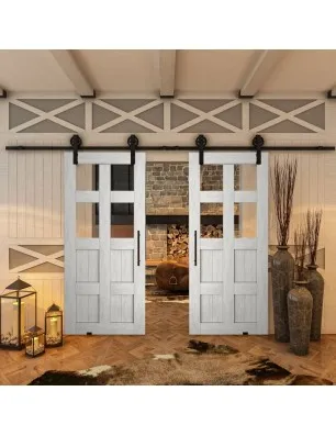 Glasschiebetür BARN-LINE - Country Weiss Rustikal Model 62