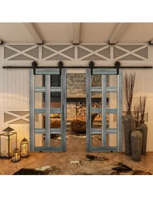 Glasschiebetür BARN-LINE - Country Bunt geplankt Model 61