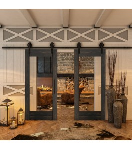 Glasschiebetür BARN-LINE - Country Schwarz gebeizt Model 11