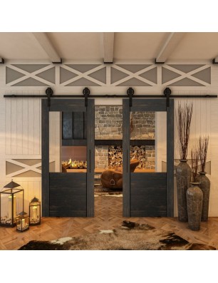 Glasschiebetür BARN-LINE - Country Schwarz gebeizt Model 12