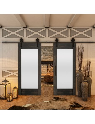 Glasschiebetür BARN-LINE - Country Schwarz gebeizt Model 13