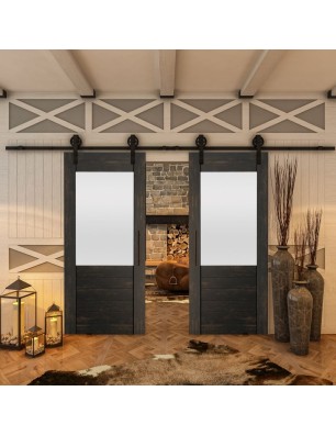 Glasschiebetür BARN-LINE - Country Schwarz gebeizt Model 14