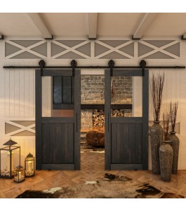 Glasschiebetür BARN-LINE - Country Schwarz gebeizt Model 21