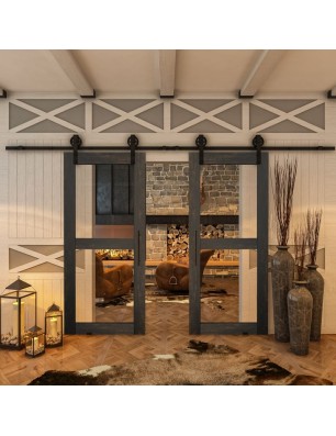 Glasschiebetür BARN-LINE - Country Schwarz gebeizt Model 22