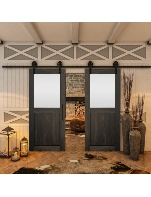 Glasschiebetür BARN-LINE - Country Schwarz gebeizt Model 23