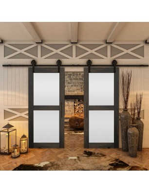 Glasschiebetür BARN-LINE - Country Schwarz gebeizt Model 24