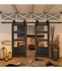 Glasschiebetür BARN-LINE - Country Schwarz gebeizt Model 32
