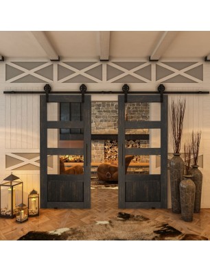 Glasschiebetür BARN-LINE - Country Schwarz gebeizt Model 32